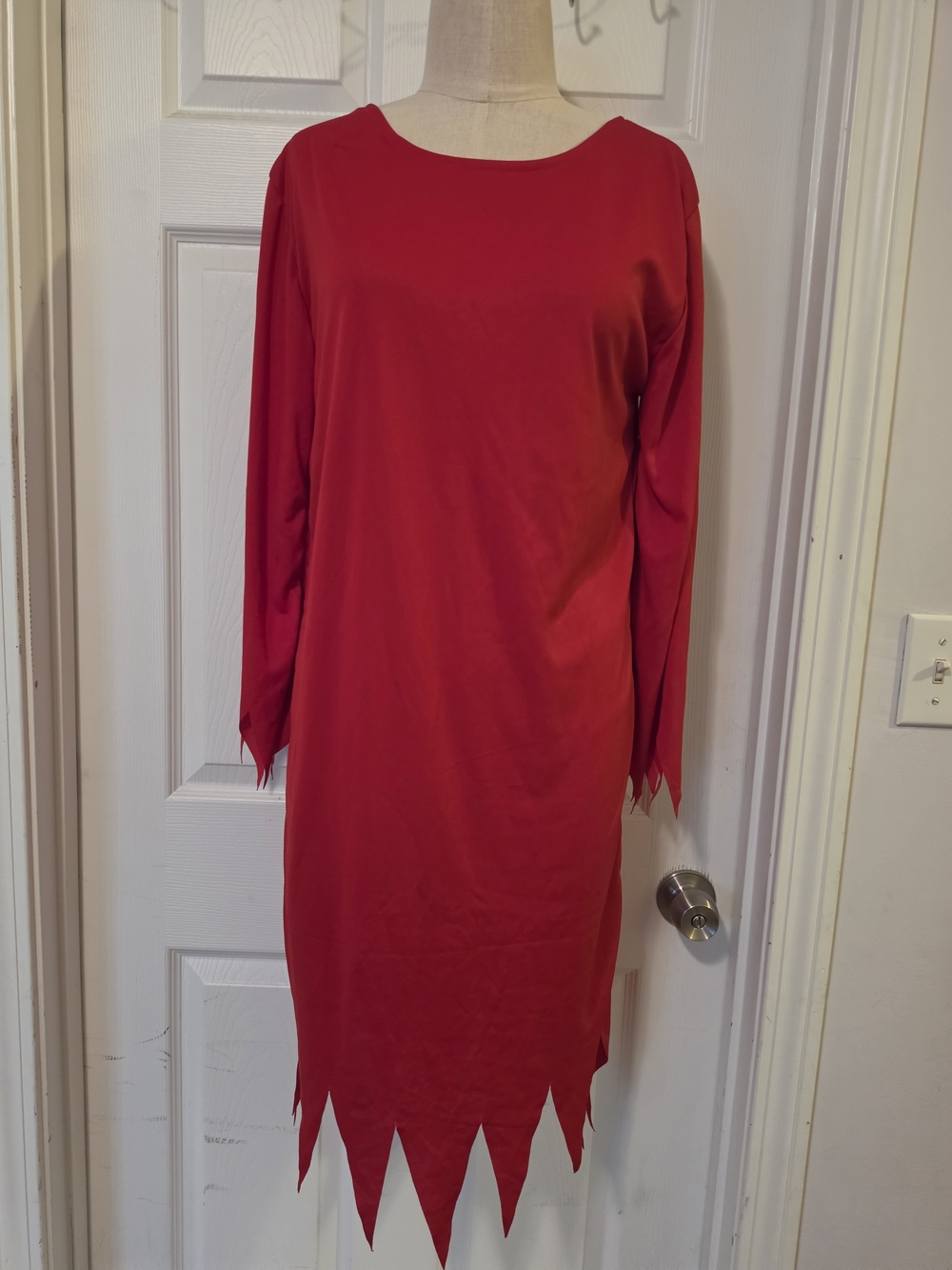 Red Long Sleeve Tunic Dress with Jagged Hem One Size